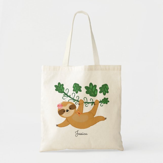 Sweet Little Girly Sloth Individuelle Name Tragetasche (Vorne)