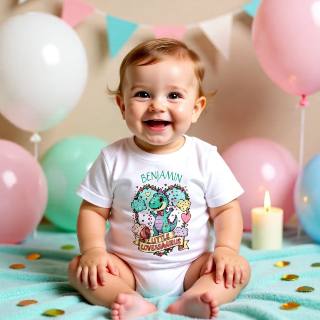 Sweet Little Hearts Dino Birthday Personalized Baby T-shirt (Von Creator hochgeladen)