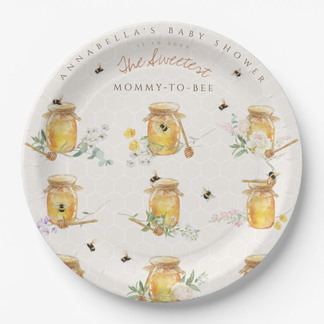Sweet Little Honey Baby Dusche Begrüßungszeichen Pappteller (Vorderseite)