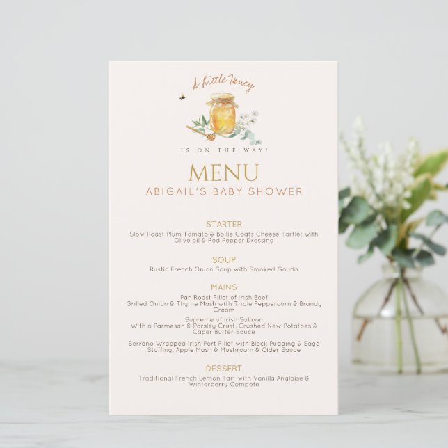 Sweet Little Honey Baby Shower Menu (Stehend Vorderseite)
