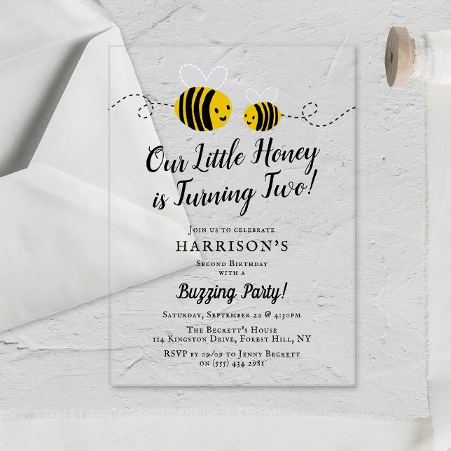 Sweet Little Honey Bee 2. Geburtstag Acryleinladungen (Von Creator hochgeladen)