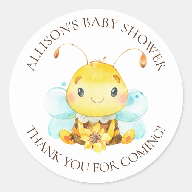 Sweet Little Honey Bee Baby Dusche Danke Runder Aufkleber (Vorderseite)
