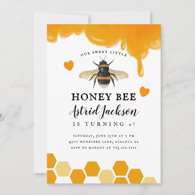 Sweet Little Honey Bee Birthday Party Einladung (Vorderseite)