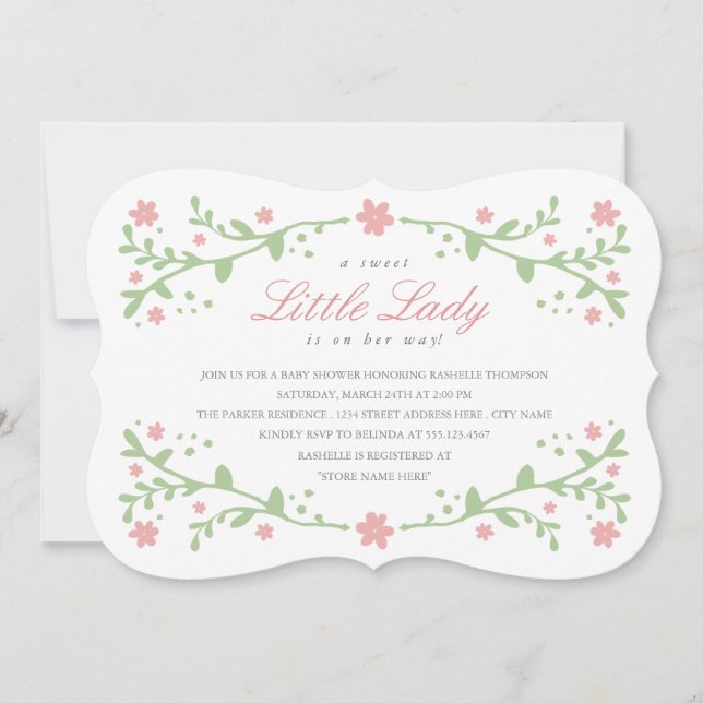 Sweet Little Lady Baby Shower Einladung (Vorderseite)