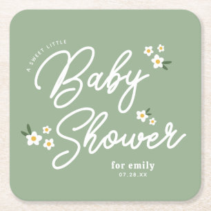 Sweet Little Lady Daisy Sage Green Baby Girl Rechteckiger Pappuntersetzer