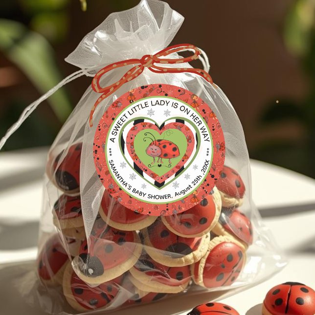 Sweet Little Lady Heart Ladybug Baby Shower  Runder Aufkleber (Sweet Little Lady Heart Ladybug Baby Shower Classic Round Sticker)