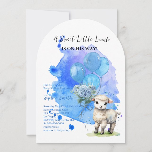 Sweet Little Lamb Baby Dusche Blue Arch Einladung (Vorderseite)