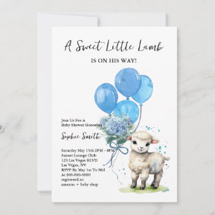 Sweet Little Lamb Baby Dusche Blue Wasserfarbe Einladung