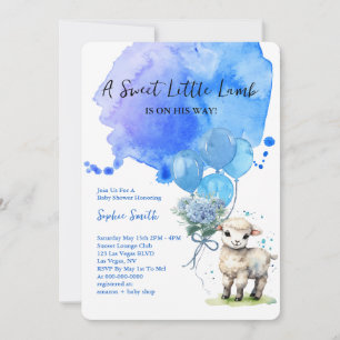 Sweet Little Lamb Baby Dusche Blue Wasserfarbe Einladung