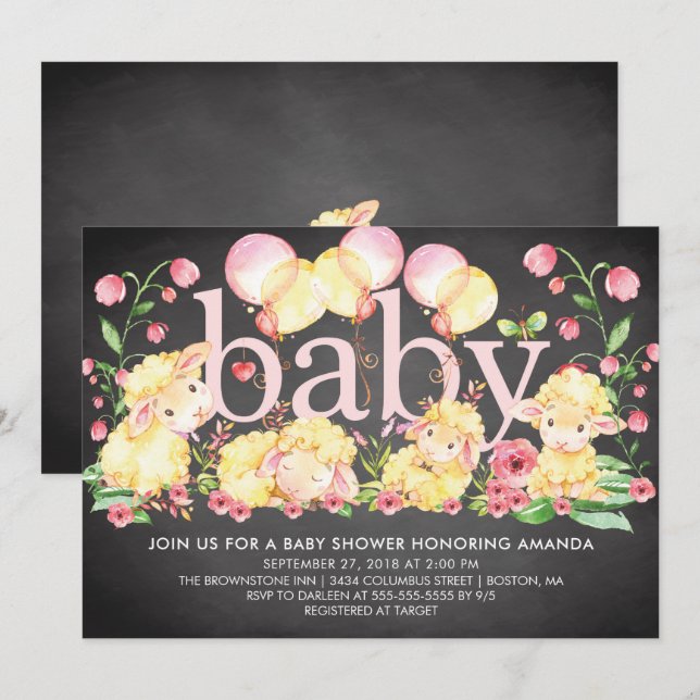 Sweet Little Lamb Baby Dusche Einladung (Vorne/Hinten)