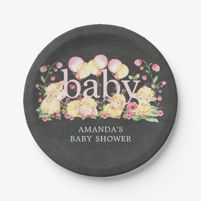 Sweet Little Lamb Baby Shower 7" Platten Pappteller (Vorderseite)