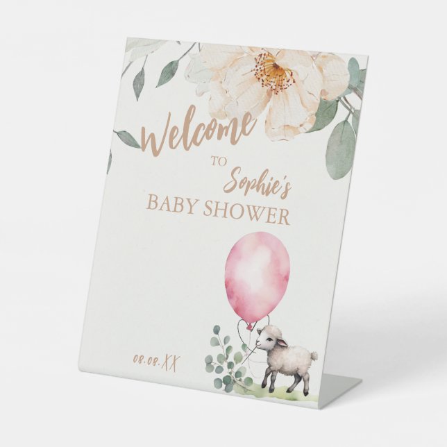 "Sweet Little Lamb" Babydusche Willkommen Sockelschild (Vorderseite)