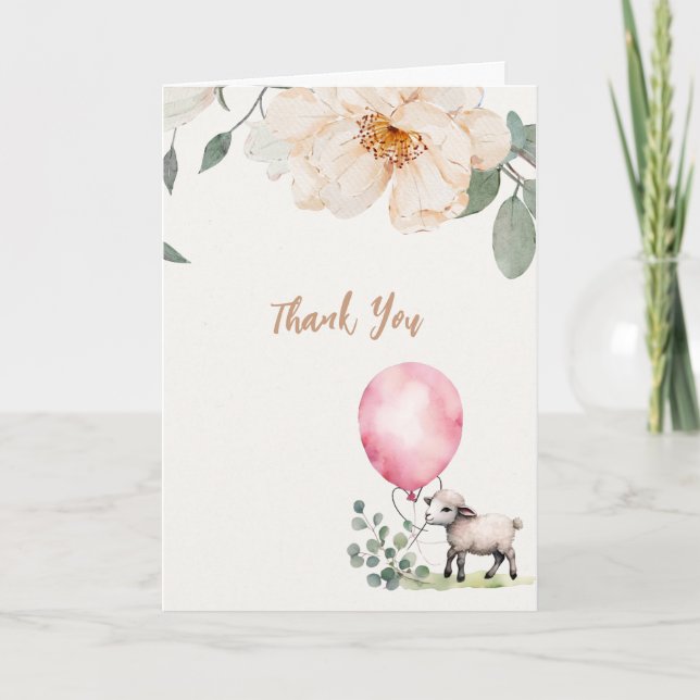 Sweet Little Lamb Floral Baby Dusche Dankeskarte (Vorderseite)