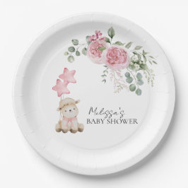 Sweet Little Lamb Girl Pink Roses Blume Grüne Pappteller