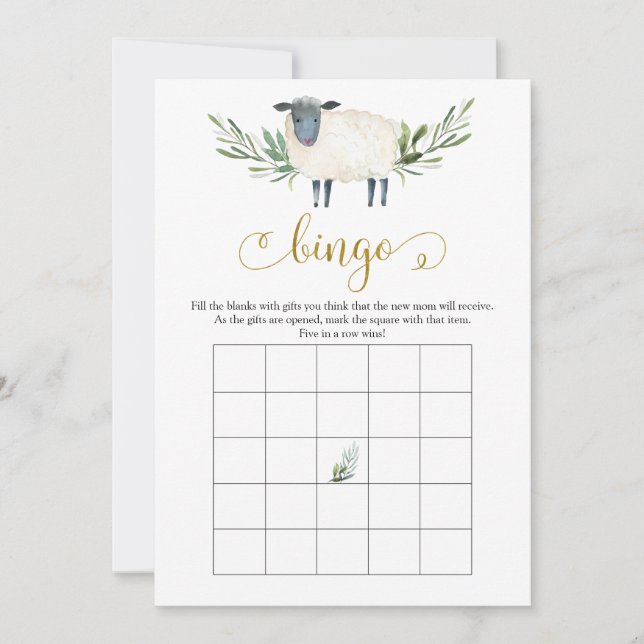 Sweet Little Lamb Greenerity Baby Shower Bingo Gam Einladung (Vorderseite)