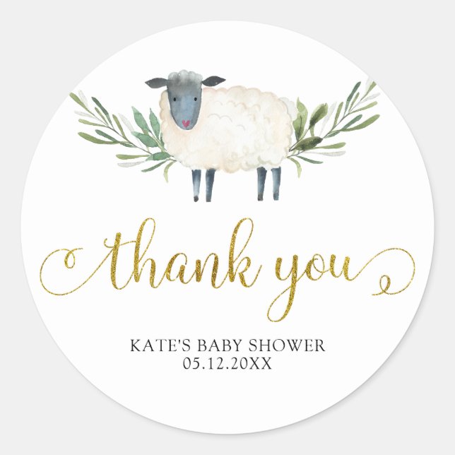 Sweet Little Lamb Greenery Danke Sticker (Vorderseite)