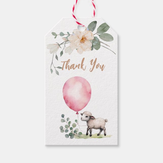 Sweet Little Lamb Pink Florals Ballon Gefallen Geschenkanhänger (Vorderseite)