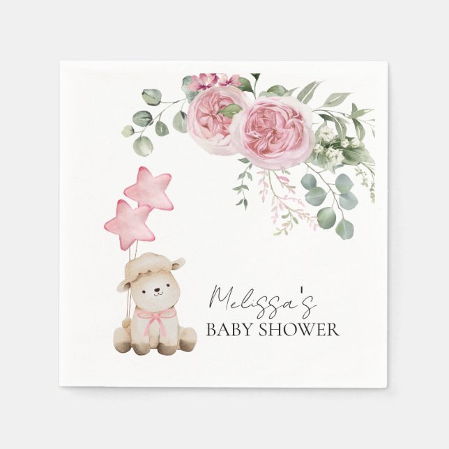 Sweet Little Lamb Pink Roses Grüne Serviette (Vorderseite)
