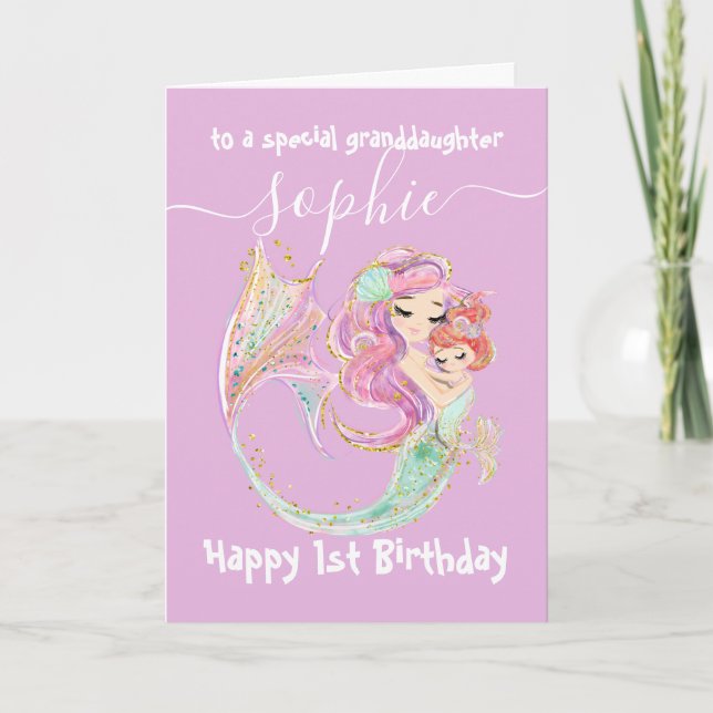Sweet Little Mermaid Pink Geburtstag Karte (Vorderseite)