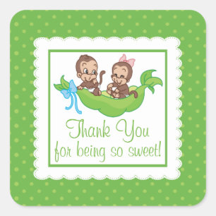 Sweet Little Monkey Twins Vielen Dank Baby Dusche Quadratischer Aufkleber
