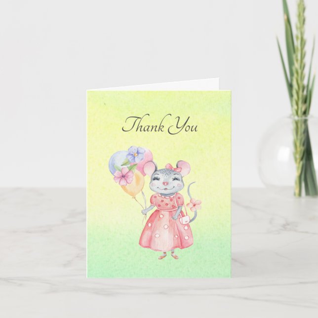 Sweet Little Mouse Watercolor Caligari Script als Dankeskarte (Vorderseite)
