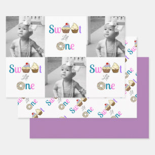 Sweet Little One Cupcake and Donut First Birthday Geschenkpapier Set