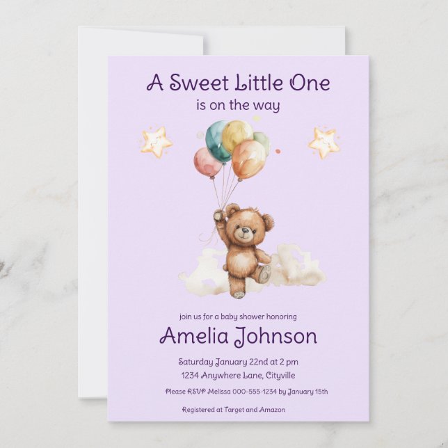 Sweet Little One on Way Lavender Baby Dusche Einladung (Vorderseite)