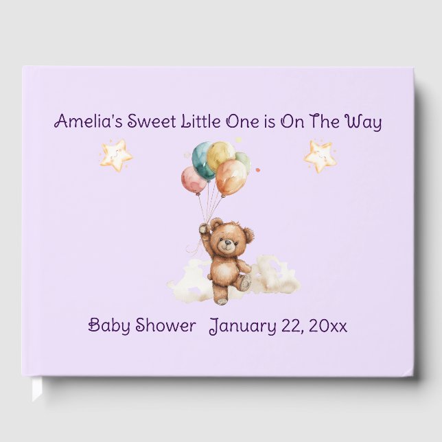 Sweet Little One on Way Lavender Baby Dusche Gästebuch (Vorderseite)
