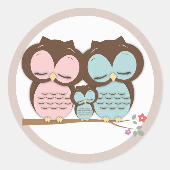 Sweet Little Owl Family Runder Aufkleber (Vorderseite)