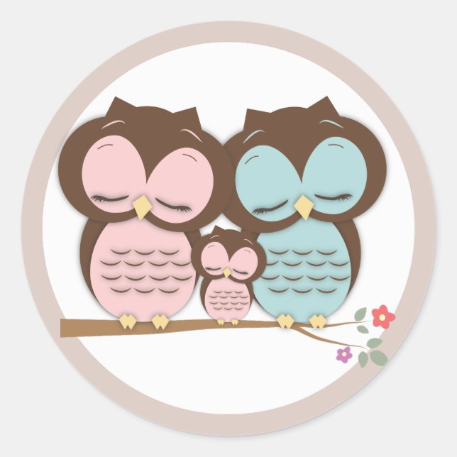 Sweet Little Owl Family Runder Aufkleber (Vorderseite)