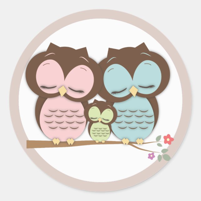 Sweet Little Owl Family Runder Aufkleber (Vorderseite)