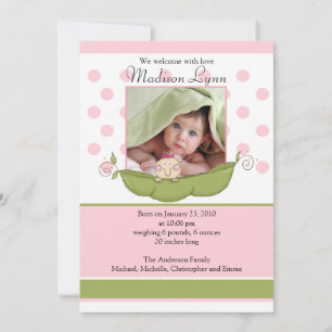 Sweet Little Pea Baby Girl Foto Announccard Ankündigung