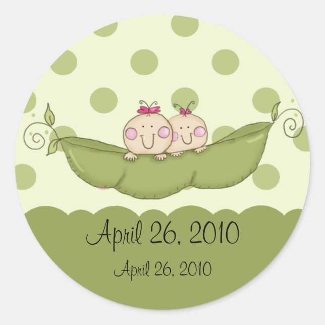 Sweet Little Pea Twin Girls Babyaufkleber Runder Aufkleber (Vorderseite)
