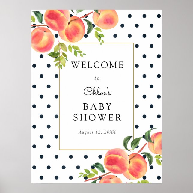 Sweet Little Peach Baby Dusche Begrüßungszeichen Poster (Vorne)