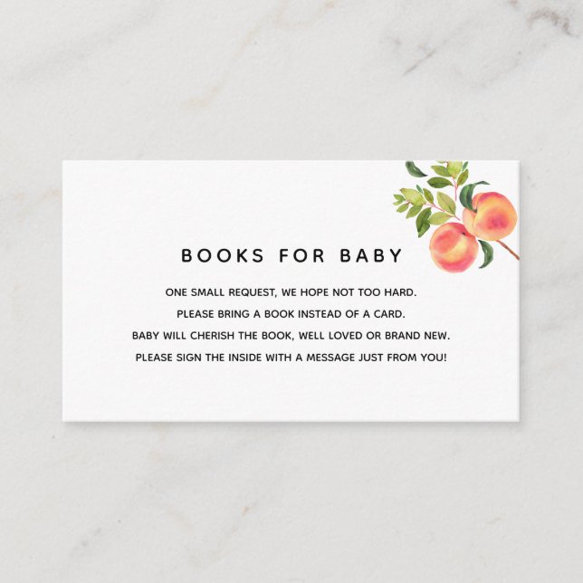 Sweet Little Peach Baby Dusche Buchen Begleitkarte (Vorderseite)