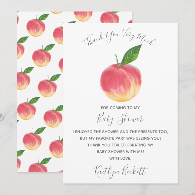 Sweet Little Peach Baby Dusche Dankeskarte (Vorne/Hinten)