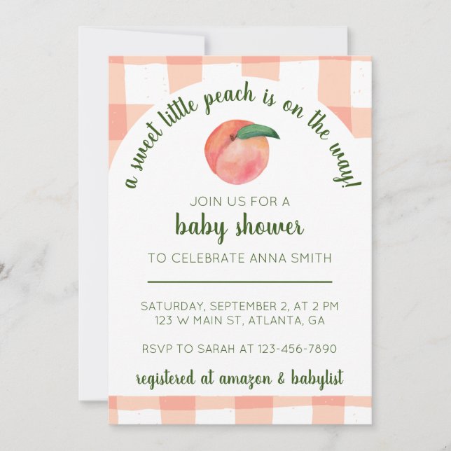Sweet Little Peach Baby Dusche einladen Einladung (Vorderseite)