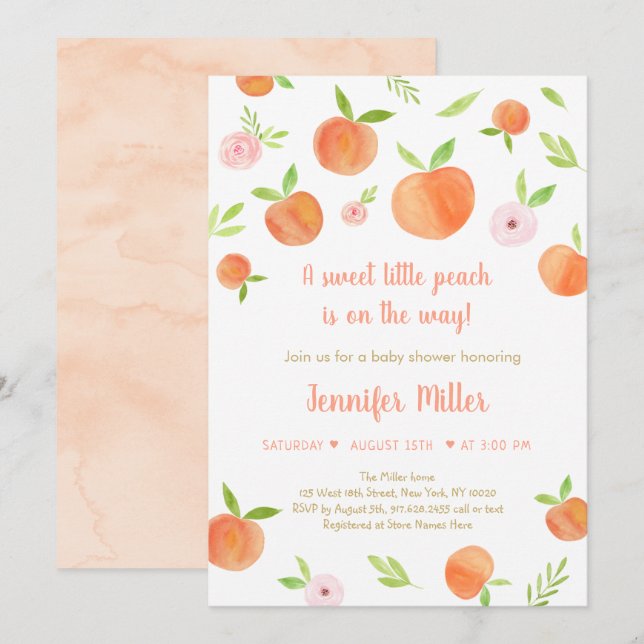 Sweet Little Peach Baby Dusche Einladung (Vorne/Hinten)