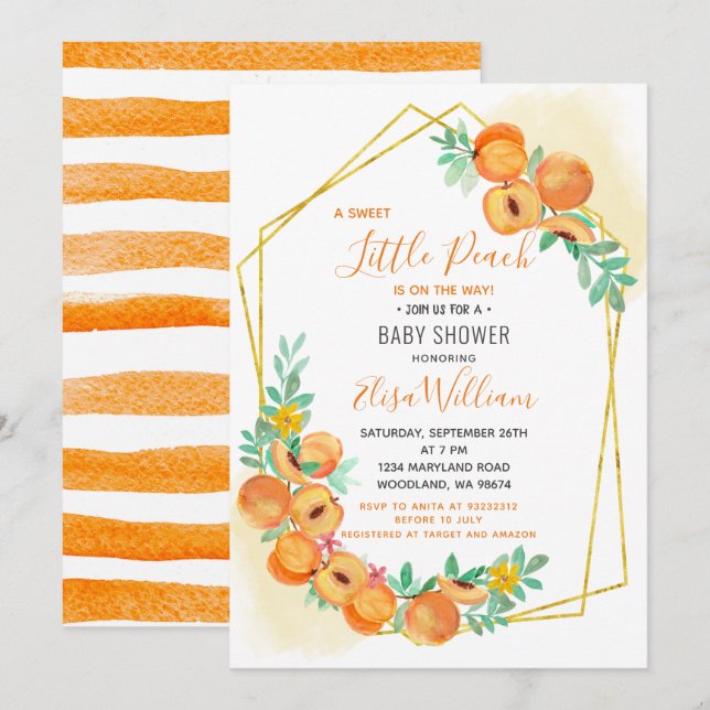 Sweet Little Peach Baby Dusche Einladung (Vorne/Hinten)