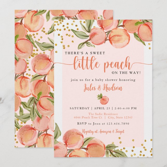 Sweet Little Peach Baby Dusche Einladung (Vorne/Hinten)