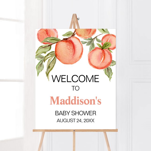 Sweet Little Peach Baby Dusche Empfang Poster (Peach Summer Baby Shower Welcome Sign)