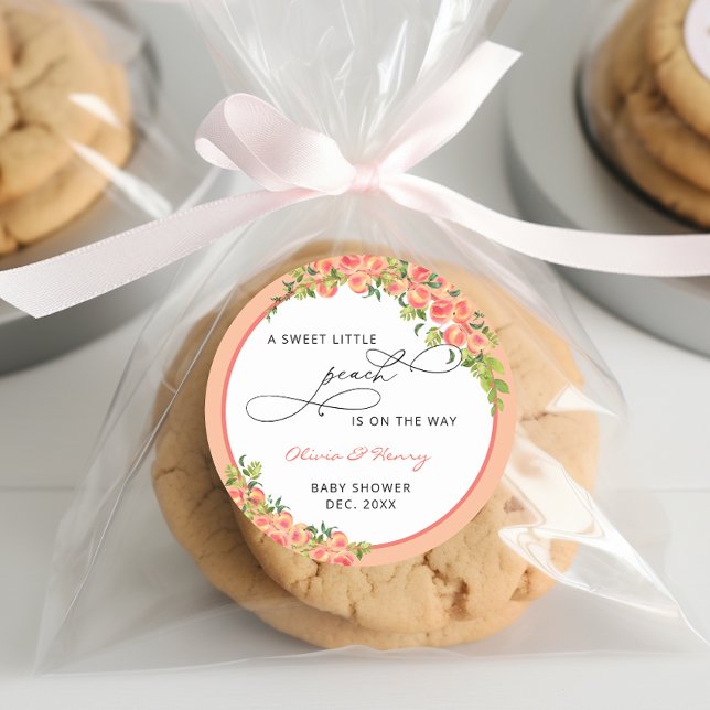 Sweet Little Peach Baby Dusche Peach Fuzz Runder Aufkleber (Von Creator hochgeladen)