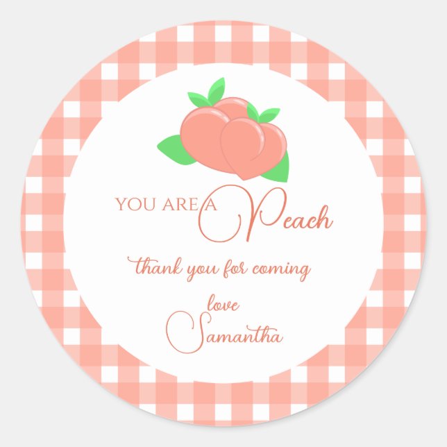 Sweet Little Peach Baby Dusche Runder Aufkleber (Vorderseite)