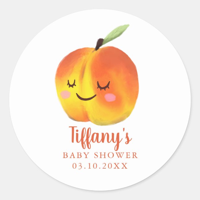 Sweet Little Peach Baby Dusche Runder Aufkleber (Vorderseite)
