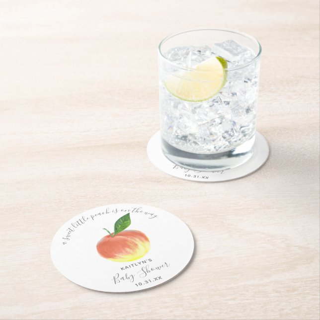 Sweet Little Peach Baby Dusche Runder Pappuntersetzer (Vor Ort)