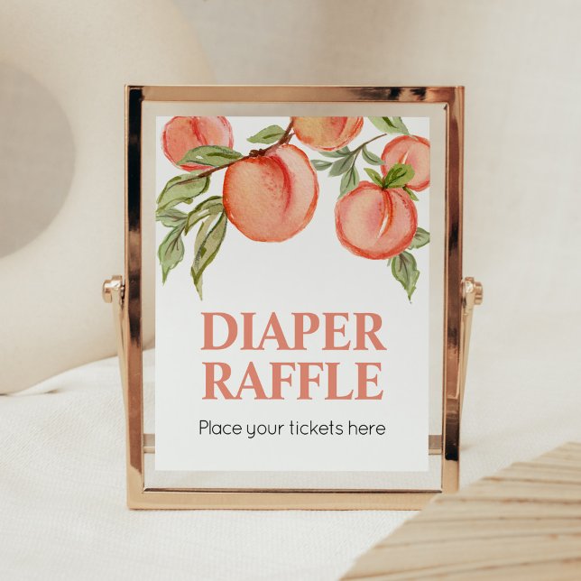 Sweet Little Peach Baby Dusche Windel Raffle Poster (Peach Summer Baby Shower Diaper Raffle Sign)