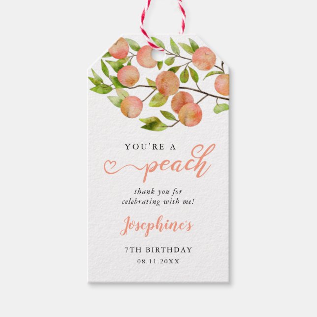 Sweet Little Peach Birthday Party Geschenkanhänger (Vorderseite)