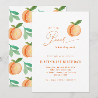 Sweet Little Peach Gender Neutral 1. Geburtstag Einladung
