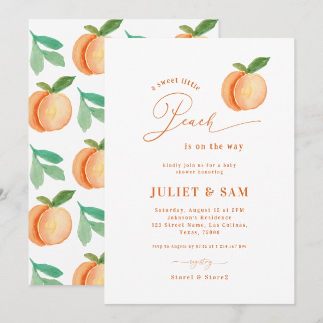 Sweet Little Peach Gender Neutral Baby Dusche Einladung (Vorne/Hinten)