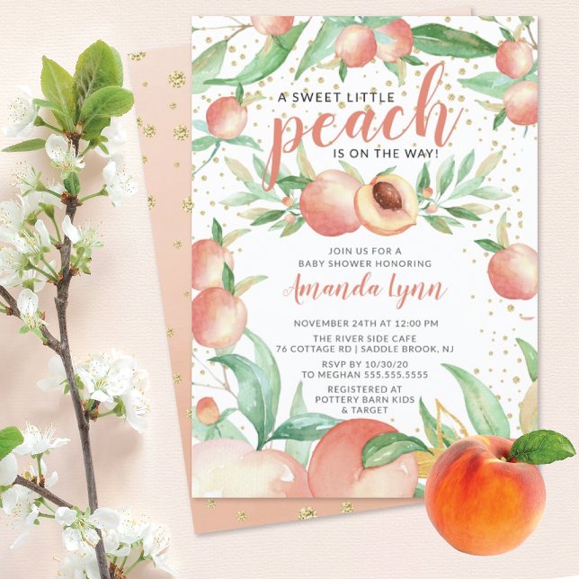 Sweet Little Peach Girls Baby shower Invitation (Créateur téléchargé)
